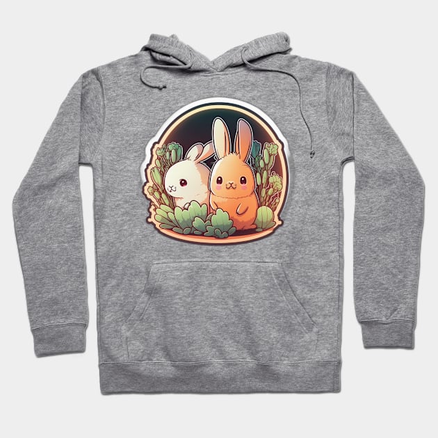 Cute Bunnies Kawaii Hoodie by Remix Rick